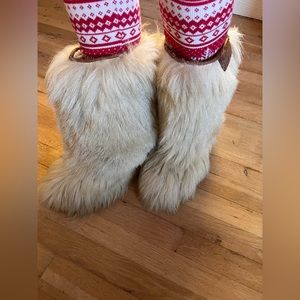 Vintage Vera Pelle Skywalk Fur Hair Boots 8.5 Italy Cream Off White Warm vtg